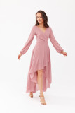 Asymmetrisches Maxi-Kleid mit langen Ärmeln in Dunkelrosa