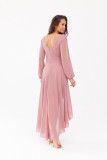 Asymmetrisches Maxi-Kleid mit langen Ärmeln in Dunkelrosa