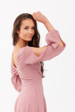 Asymmetrisches Maxi-Kleid mit langen Ärmeln in Dunkelrosa