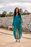 Asymmetrisches Maxi-Kleid mit langen Ärmeln in Hellgrün