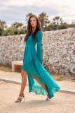 Asymmetrisches Maxi-Kleid mit langen Ärmeln in Hellgrün
