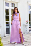 Satin-Maxikleid mit dekorativer Rose in Flieder