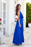 Satin-Maxikleid mit dekorativer Rose, kornblumenblau