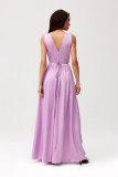 Satin-Maxikleid mit dekorativer Rose in Flieder