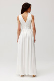 Satiniertes Maxi-Kleid mit Zierrose in Ecru