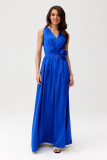 Satin-Maxikleid mit dekorativer Rose, kornblumenblau