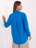 Dunkelblaue Oversize-Bluse mit Stickerei