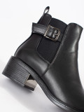 Schwarze Damen Stiefeletten mit Schnalle und Absatz