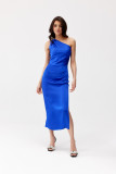 Satin-Midikleid mit einem Schulterträger in intensivem Blau