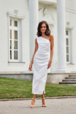 Satiniertes Midi-Kleid mit einem Schulterträger in Ecru