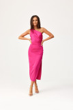 Satiniertes Midi-Kleid mit einem Schulterträger in Amaranth