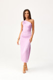 Satiniertes Midi-Kleid mit einem Schulterträger in Flieder