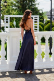 Satin-Maxikleid mit Rückenschnürung, dunkelblau