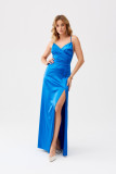 Satin-Maxikleid mit Rückenschnürung in intensivem Blau