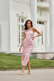 Asymmetrisches Midi-Kleid mit einem Schulterträger in Rosa