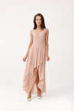 Asymmetrisches Maxikleid mit Wickelausschnitt in Cappuccino