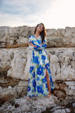 Langes gemustertes Kleid mit Rückenschnürung