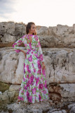 Langes gemustertes Kleid mit Rückenschnürung Nicole