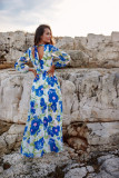 Langes gemustertes Kleid mit Rückenschnürung