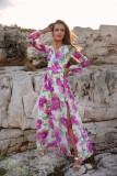 Langes gemustertes Kleid mit Rückenschnürung Nicole