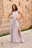 Maxi-Brokatkleid mit Rückenschnürung in Beige