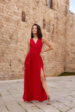 Maxi-Brokatkleid mit Rückenschnürung in Rot