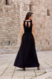 Maxi-Brokatkleid mit Rückenschnürung – Schwarz