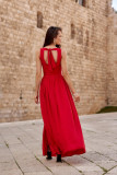 Maxi-Brokatkleid mit Rückenschnürung in Rot