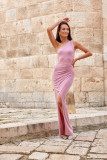 Maxi-Etuikleid mit Glitzer und One-Shoulder in Rosa