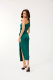 Satiniertes Midi-Kleid mit einem Schulterträger in Flaschengrün