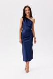 Asymmetrisches dunkelblaues Midi-Kleid mit einem Schulterträger