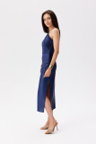 Asymmetrisches dunkelblaues Midi-Kleid mit einem Schulterträger