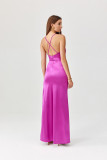 Langes Kleid mit offenem Rücken und Trägern, Satin, bischofslila