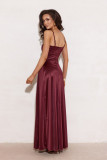 Satiniertes Maxi-Trägerkleid in Bordeaux