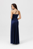 Langes Kleid mit Trägern und asymmetrischem Ausschnitt, dunkelblau