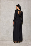 Schwarzes Brokat-Maxikleid mit langen Ärmeln