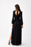 Schwarzes Brokat-Maxikleid mit langen Ärmeln