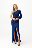 Maxi-Brokatkleid mit einem Ärmel in Dunkelblau