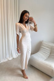Midi-Kleid in Vanillefarbe