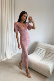 Midi-Kleid in dunklem Rosaton