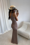 Maxikleid in hellem Braun mit Beinschlitz