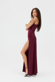 Maxikleid in Bordeaux mit Schlitz und One-Shoulder-Design
