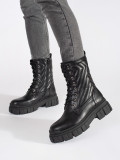 Schwarze Stiefeletten mit gestepptem Muster