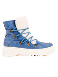 Blaue Damen Schneestiefel mit Lammfell