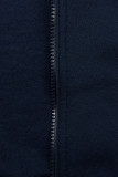 Verlängerte Sweatjacke mit hohem Kragen und Kapuze dunkelblau