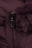 Damen-Steppjacke für den Winter mit Fell – Pflaumenviolett