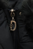 Damen-Steppjacke für den Winter mit Fell – Dunkelblau