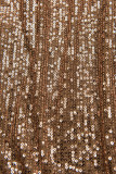 Pailletten Kleid mit V-Ausschnitt Mocca