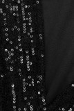 Pailletten Kleid mit V-Ausschnitt Schwarz