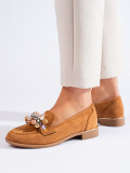 Mokassins mit Kristallen in Camel
